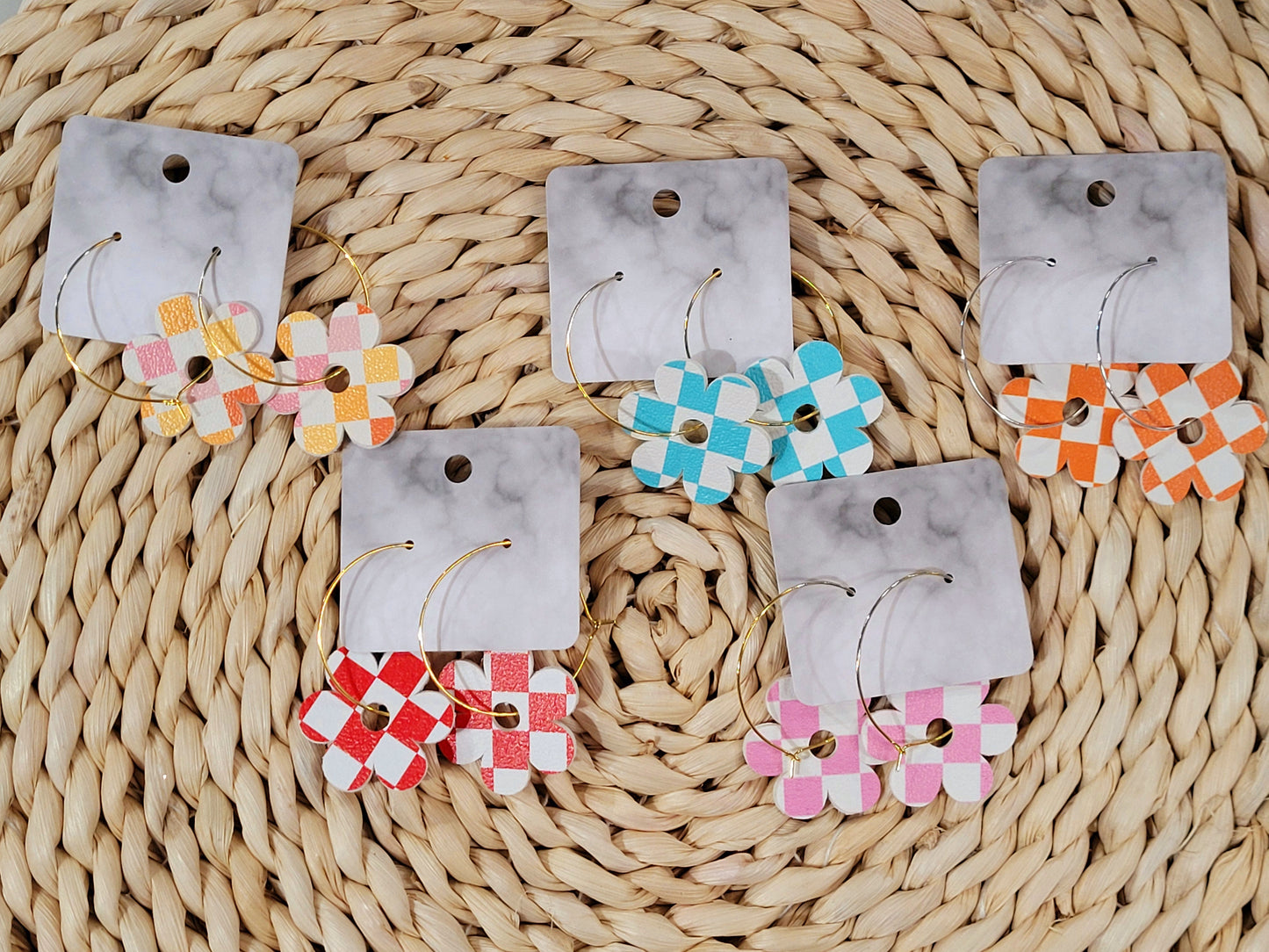 Daisy Checkered Hoop Earrings