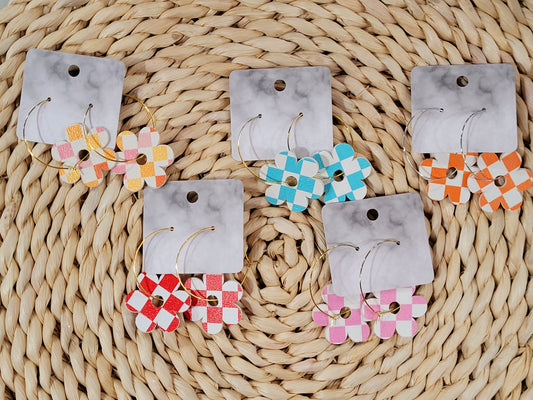 Daisy Checkered Hoop Earrings