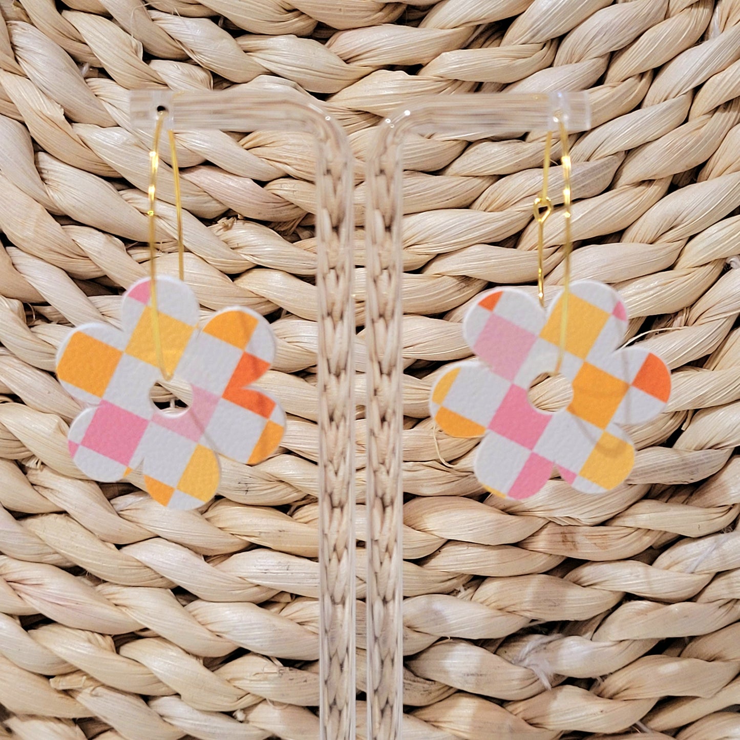 Daisy Checkered Hoop Earrings