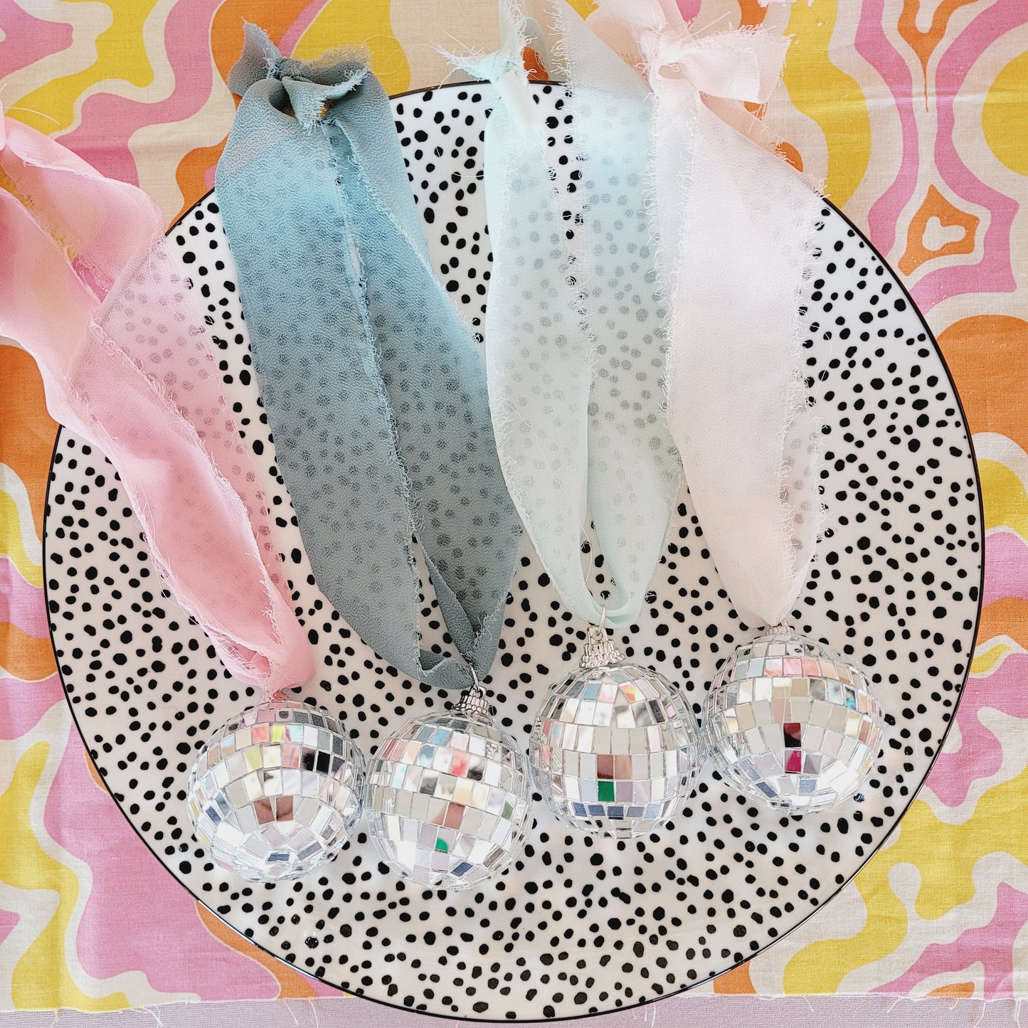 Hanging Disco Ball Ribbon Car Decor