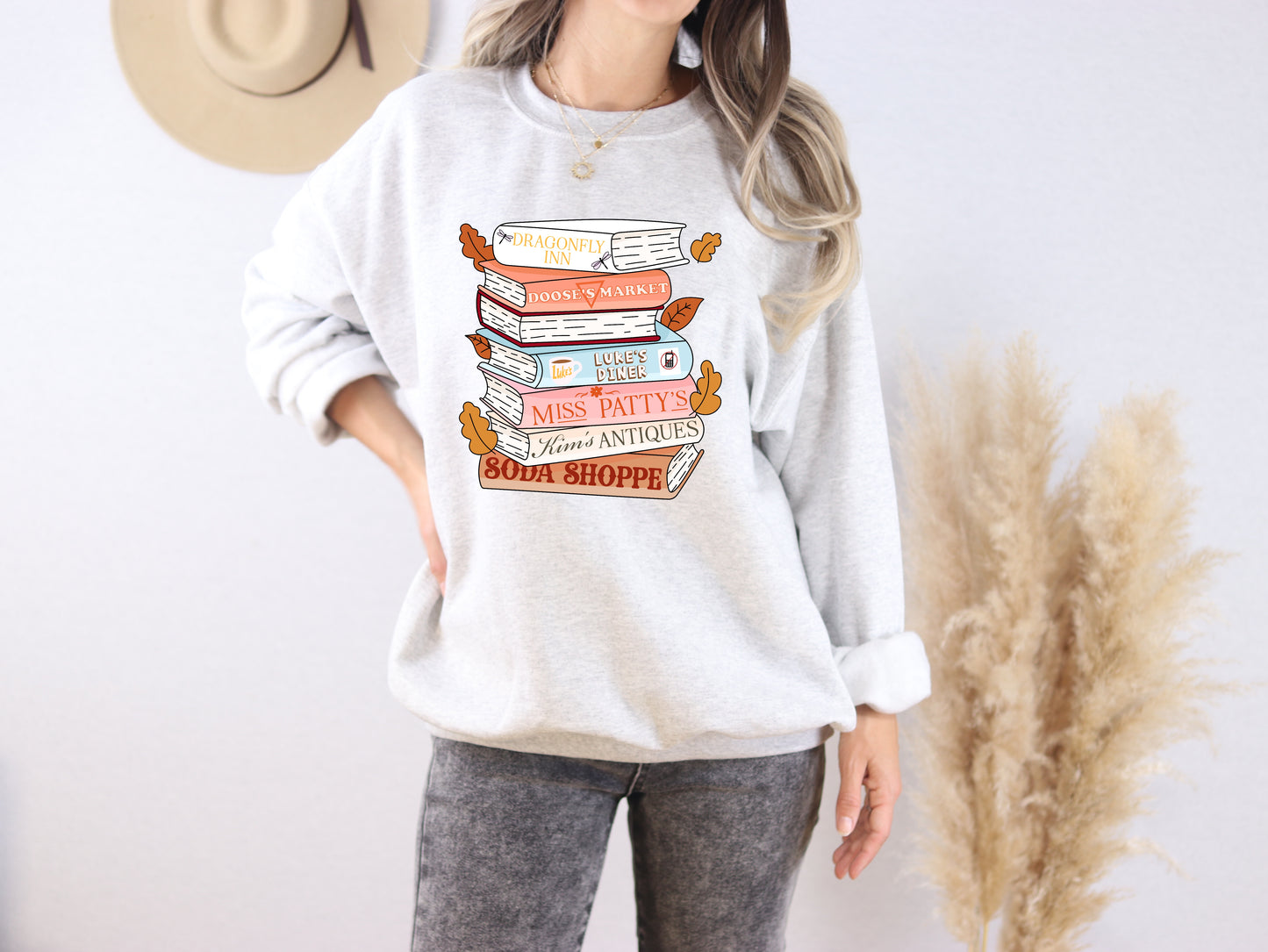 Cozy Stars Hollow Book Stack Crewneck Sweatshirt