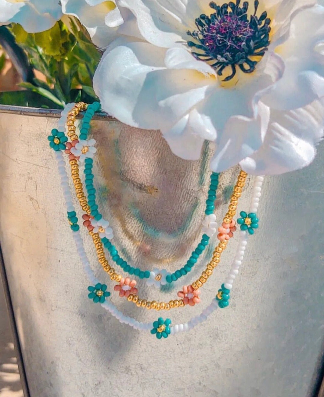 Handmade Flower Beaded Necklace